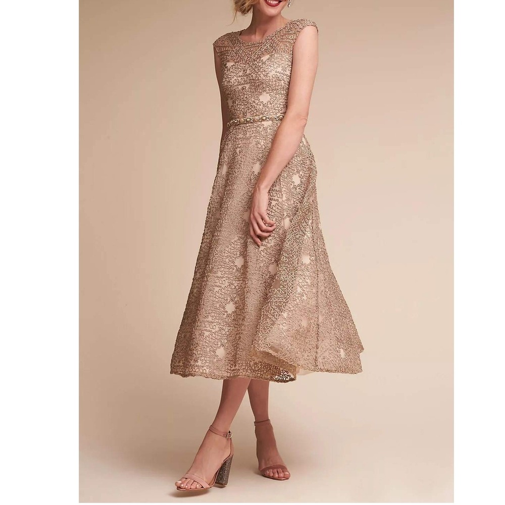 Sara Emanuel Anthropologie BHLDN  Presley Lace Midi Dress Champagne Size 14